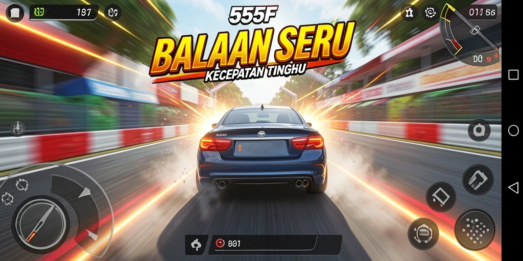 Gameplay Racing yang mendebarkan di 555F, penuh aksi dan kecepatan.