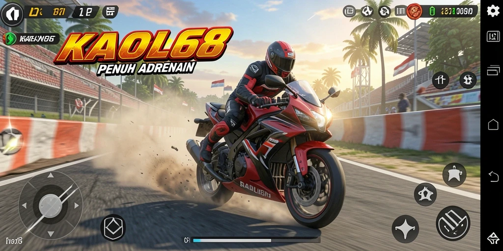 Screenshot menunjukkan aksi balapan motor yang seru di KAOL68.