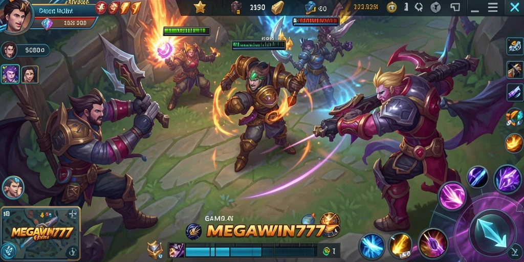 Gameplay MOBA seru dengan karakter dan strategi beragam.