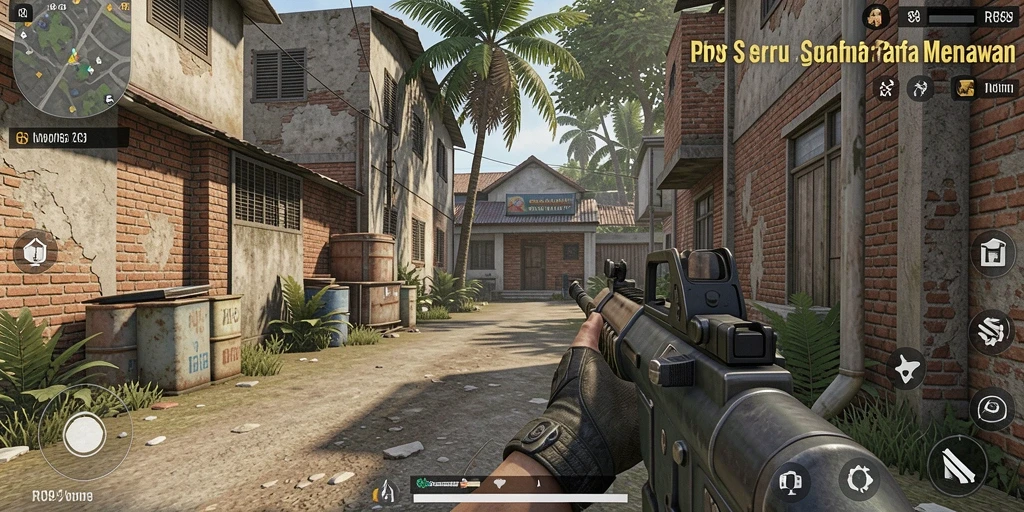 Screenshot permainan RR89 menampilkan aksi pertempuran intens di dunia FPS.